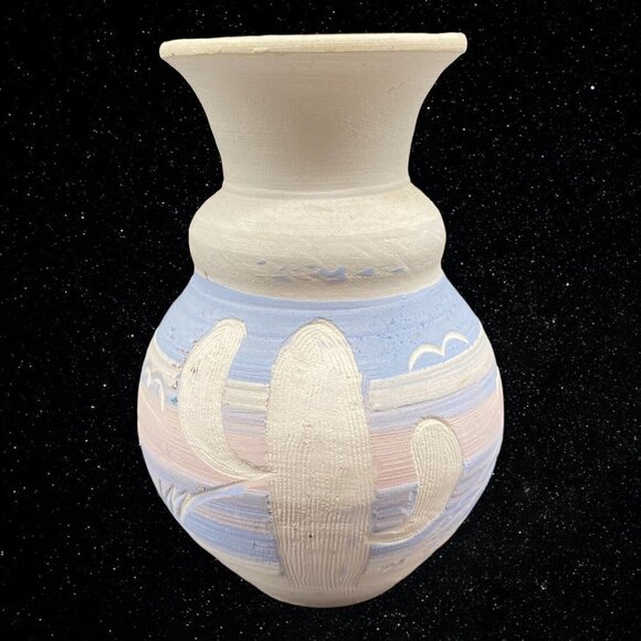 Vintage Handmade Acevloza Mexico Small Pottery Vase Saguaro Cactus 5.5”T 4”W - Picture 3 of 7